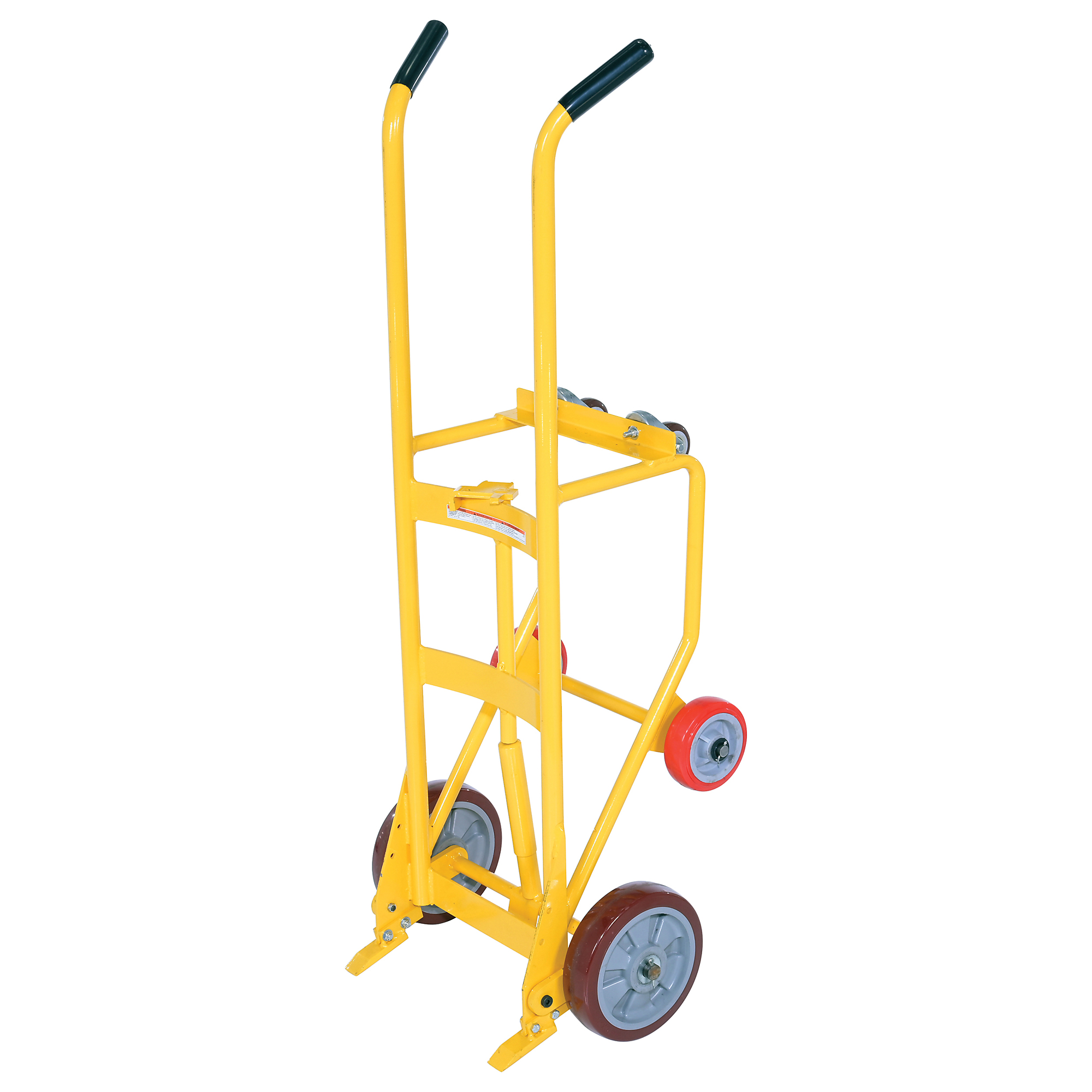 Vestil Steel Drum Truck Cradle with Poly on Poly, 20-1/16in. x 23-11/16in. x 60-5/8in., 1000-Lb. Capacity, Yellow, Model# RDBT-PO